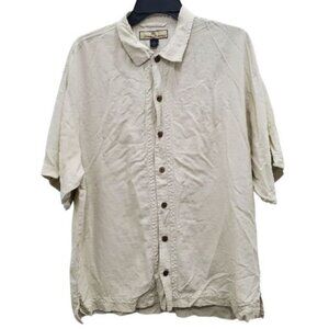 Tommy Bahama Mens Beige Champagne Silk Embossed Short Sleeve Camp Lounge Shirt L